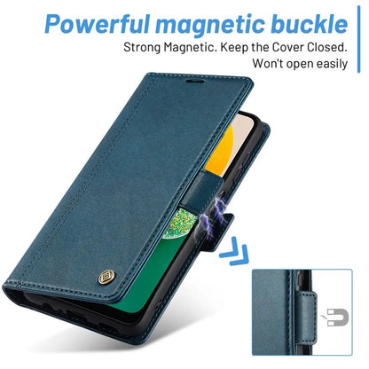 LC.IMEEKE For Samsung Galaxy S24 FE Leather Case Imprint Lines Phone Cover Wallet Stand