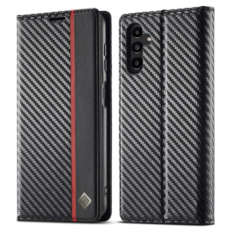 LC.IMEEKE For Samsung Galaxy S24 FE Case Carbon Fiber Texture Phone Cover Stand Card Holder