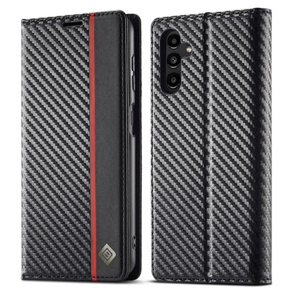LC.IMEEKE For Samsung Galaxy S24 FE Case Carbon Fiber Texture Phone Cover Stand Card Holder
