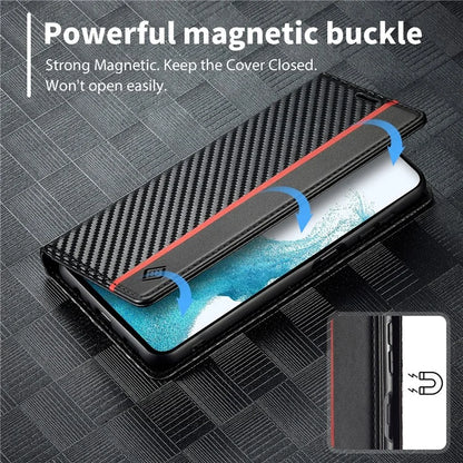 LC.IMEEKE For Samsung Galaxy S24 FE Case Carbon Fiber Texture Phone Cover Stand Card Holder