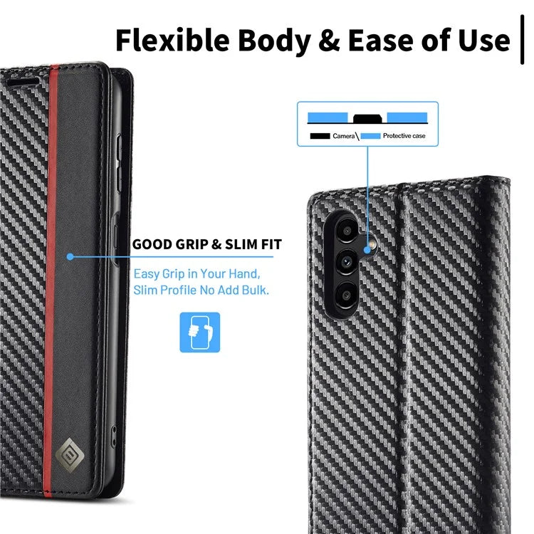 LC.IMEEKE For Samsung Galaxy S24 FE Case Carbon Fiber Texture Phone Cover Stand Card Holder