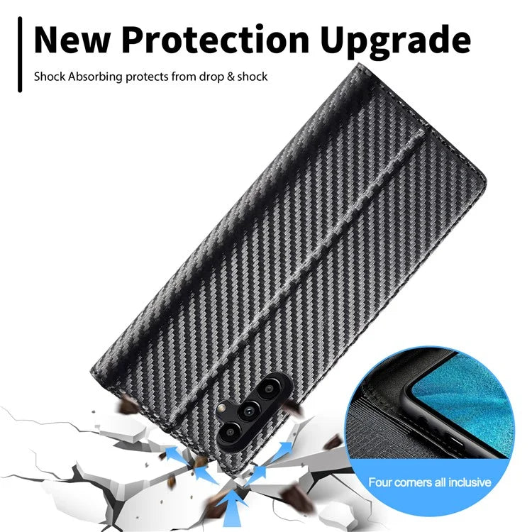 LC.IMEEKE For Samsung Galaxy S24 FE Case Carbon Fiber Texture Phone Cover Stand Card Holder