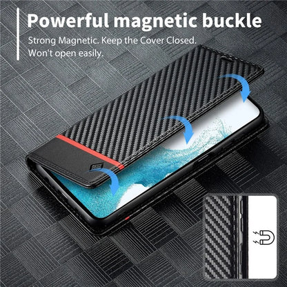 LC.IMEEKE For Samsung Galaxy S24 FE Case Carbon Fiber Texture Phone Cover Stand Card Holder