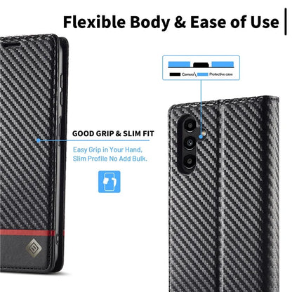 LC.IMEEKE For Samsung Galaxy S24 FE Case Carbon Fiber Texture Phone Cover Stand Card Holder