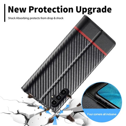 LC.IMEEKE For Samsung Galaxy S24 FE Case Carbon Fiber Texture Phone Cover Stand Card Holder