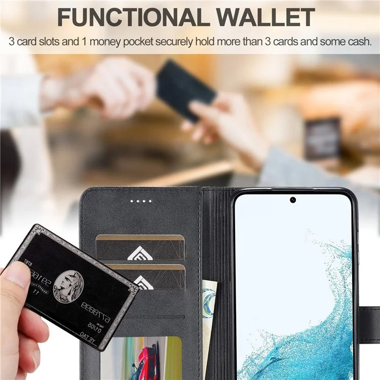 LC.IMEEKE For Samsung Galaxy S24 FE Case Calf Texture PU Leather Stand Wallet Phone Cover