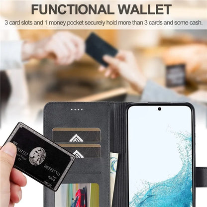 LC.IMEEKE For Samsung Galaxy S24 FE Case Calf Texture PU Leather Stand Wallet Phone Cover
