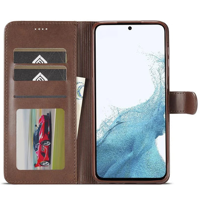 LC.IMEEKE For Samsung Galaxy S24 FE Case Calf Texture PU Leather Stand Wallet Phone Cover
