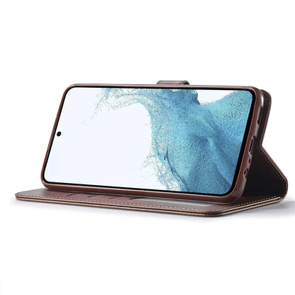 LC.IMEEKE For Samsung Galaxy S24 FE Case Calf Texture PU Leather Stand Wallet Phone Cover