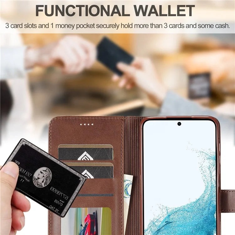 LC.IMEEKE For Samsung Galaxy S24 FE Case Calf Texture PU Leather Stand Wallet Phone Cover