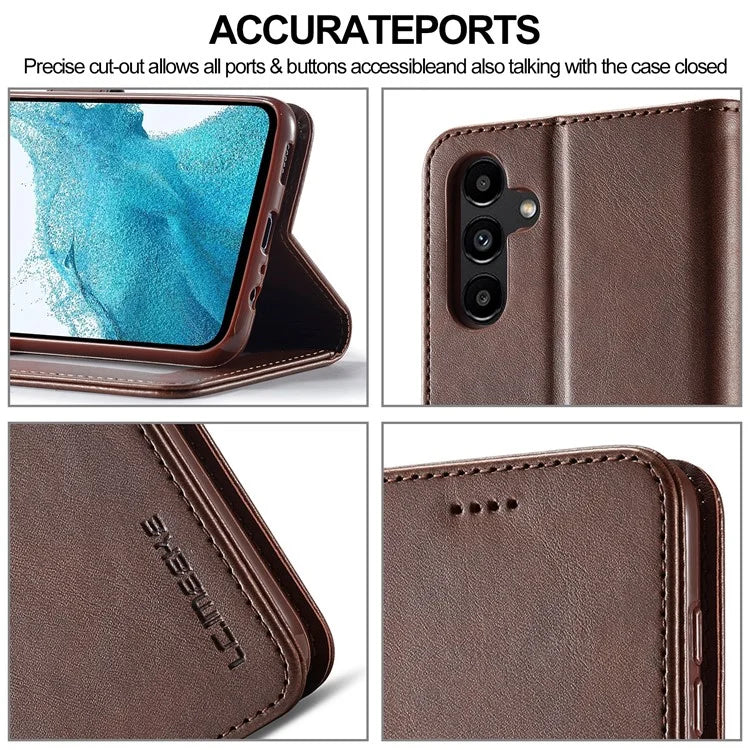 LC.IMEEKE For Samsung Galaxy S24 FE Case Calf Texture PU Leather Stand Wallet Phone Cover