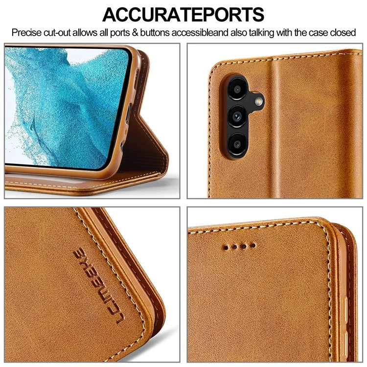 LC.IMEEKE For Samsung Galaxy S24 FE Case Calf Texture PU Leather Stand Wallet Phone Cover