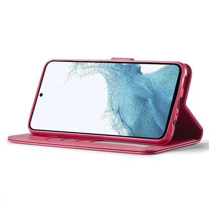 LC.IMEEKE For Samsung Galaxy S24 FE Case Calf Texture PU Leather Stand Wallet Phone Cover