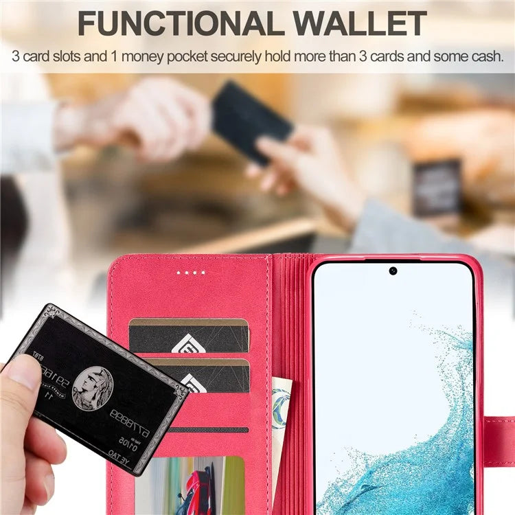 LC.IMEEKE For Samsung Galaxy S24 FE Case Calf Texture PU Leather Stand Wallet Phone Cover