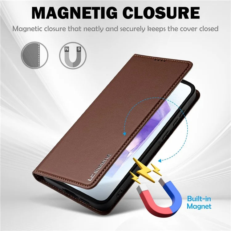 LC.IMEEKE L1 Series for Samsung Galaxy S24 FE Case PU Leather Wallet Stand Protective Phone Cover