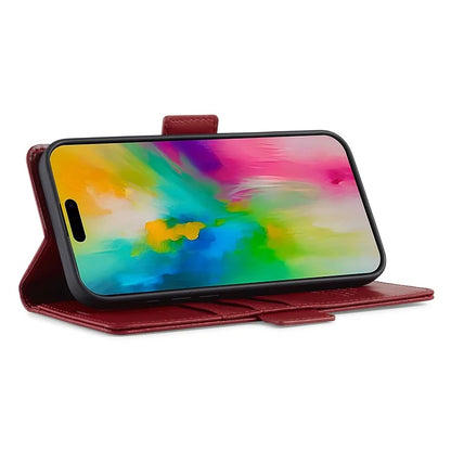LC.IMEEKE For iPhone 16 Leather Case Imprint Lines Phone Cover Wallet Stand