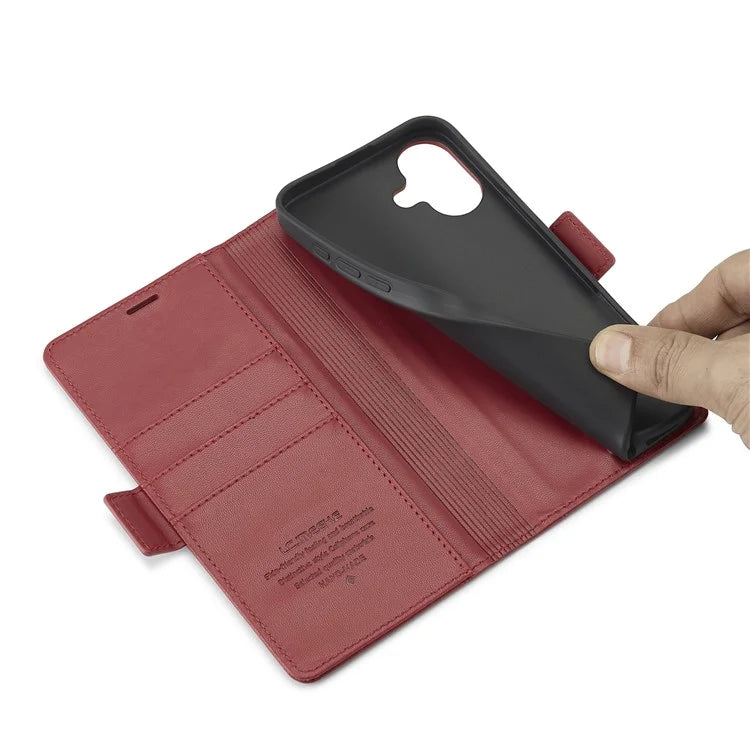 LC.IMEEKE For iPhone 16 Leather Case Imprint Lines Phone Cover Wallet Stand