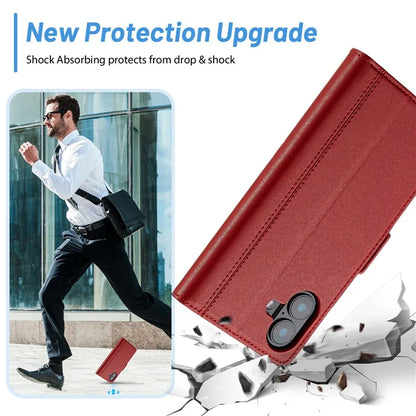 LC.IMEEKE For iPhone 16 Leather Case Imprint Lines Phone Cover Wallet Stand