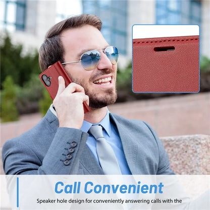LC.IMEEKE For iPhone 16 Leather Case Imprint Lines Phone Cover Wallet Stand