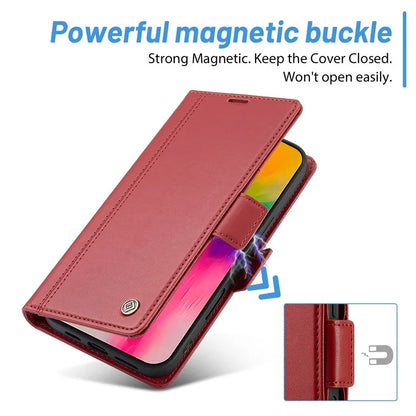 LC.IMEEKE For iPhone 16 Leather Case Imprint Lines Phone Cover Wallet Stand