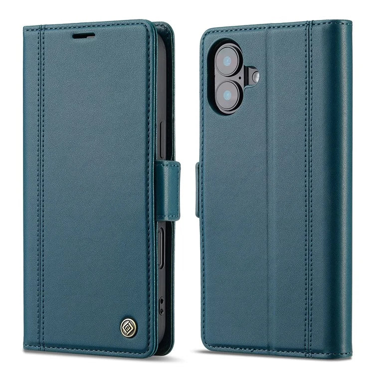 LC.IMEEKE For iPhone 16 Leather Case Imprint Lines Phone Cover Wallet Stand