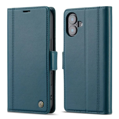 LC.IMEEKE For iPhone 16 Leather Case Imprint Lines Phone Cover Wallet Stand