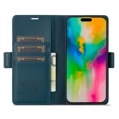 LC.IMEEKE For iPhone 16 Leather Case Imprint Lines Phone Cover Wallet Stand