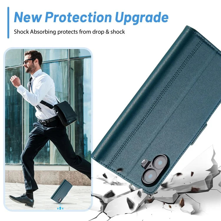 LC.IMEEKE For iPhone 16 Leather Case Imprint Lines Phone Cover Wallet Stand