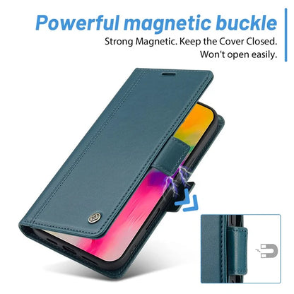 LC.IMEEKE For iPhone 16 Leather Case Imprint Lines Phone Cover Wallet Stand