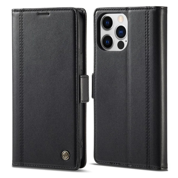 LC.IMEEKE For iPhone 16 Pro Max Leather Case Imprint Lines Phone Cover Wallet Stand