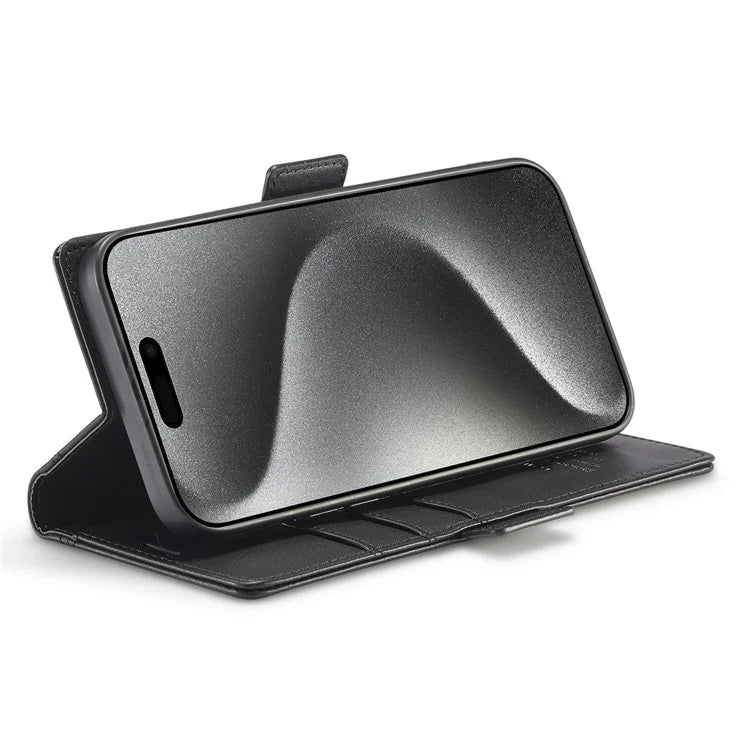 LC.IMEEKE For iPhone 16 Pro Max Leather Case Imprint Lines Phone Cover Wallet Stand