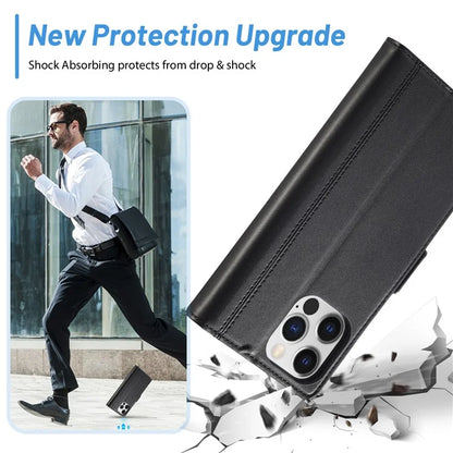 LC.IMEEKE For iPhone 16 Pro Max Leather Case Imprint Lines Phone Cover Wallet Stand