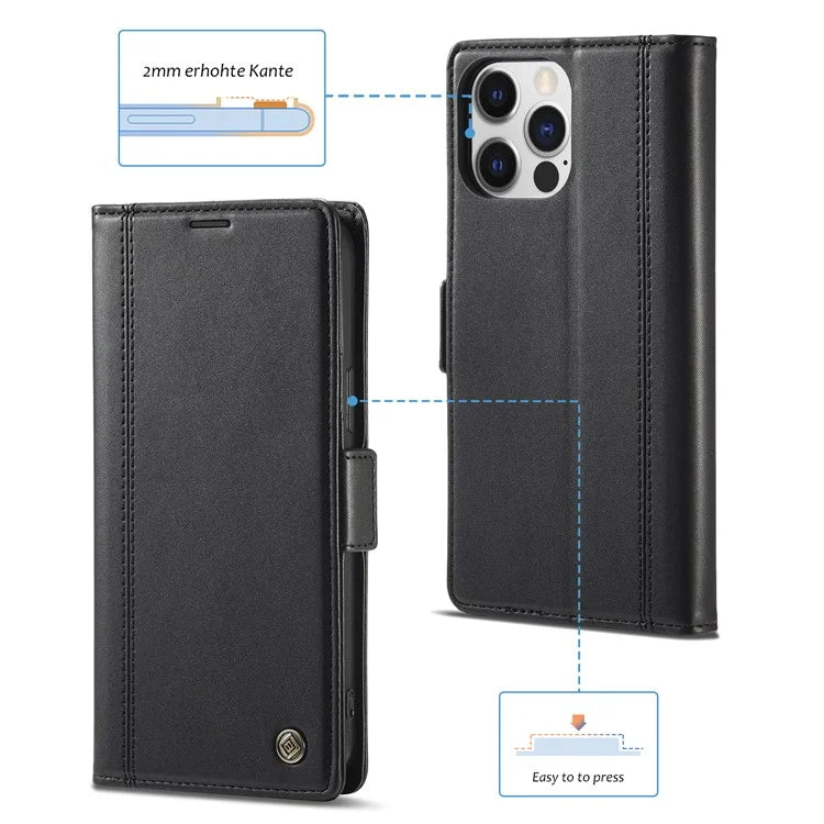 LC.IMEEKE For iPhone 16 Pro Max Leather Case Imprint Lines Phone Cover Wallet Stand
