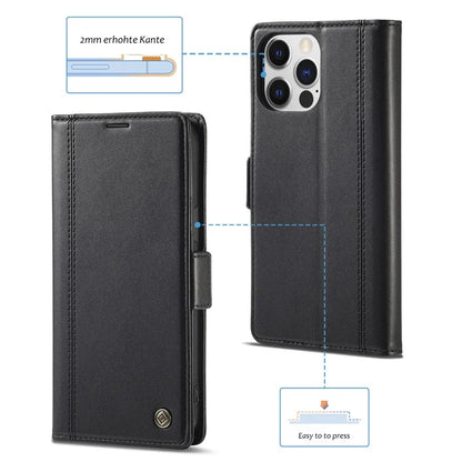 LC.IMEEKE For iPhone 16 Pro Max Leather Case Imprint Lines Phone Cover Wallet Stand