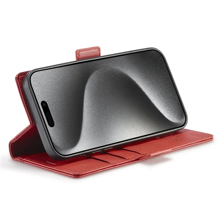 LC.IMEEKE For iPhone 16 Pro Max Leather Case Imprint Lines Phone Cover Wallet Stand