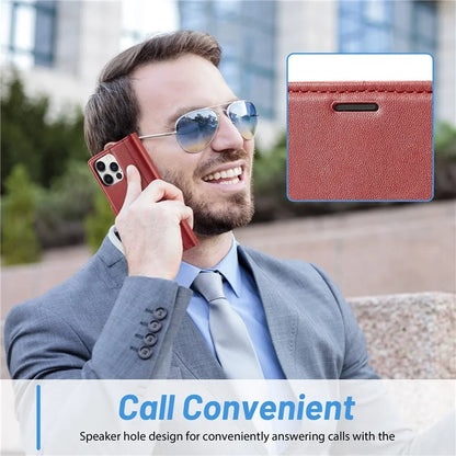 LC.IMEEKE For iPhone 16 Pro Max Leather Case Imprint Lines Phone Cover Wallet Stand