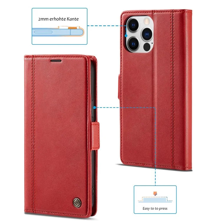 LC.IMEEKE For iPhone 16 Pro Max Leather Case Imprint Lines Phone Cover Wallet Stand