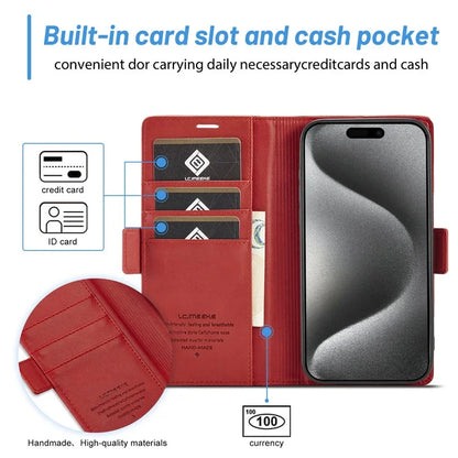 LC.IMEEKE For iPhone 16 Pro Max Leather Case Imprint Lines Phone Cover Wallet Stand