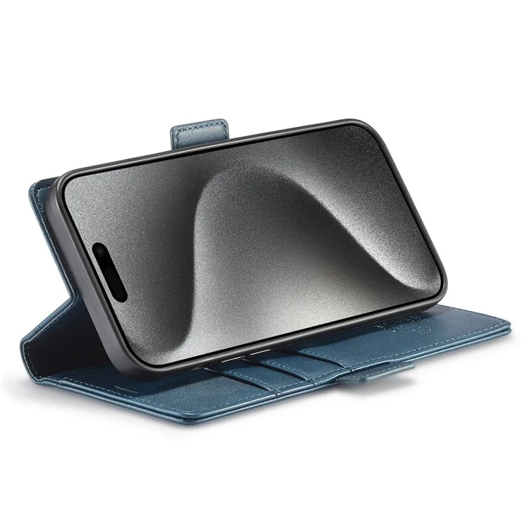 LC.IMEEKE For iPhone 16 Pro Max Leather Case Imprint Lines Phone Cover Wallet Stand