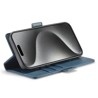 LC.IMEEKE For iPhone 16 Pro Max Leather Case Imprint Lines Phone Cover Wallet Stand
