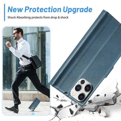 LC.IMEEKE For iPhone 16 Pro Max Leather Case Imprint Lines Phone Cover Wallet Stand