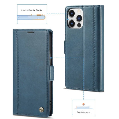 LC.IMEEKE For iPhone 16 Pro Max Leather Case Imprint Lines Phone Cover Wallet Stand