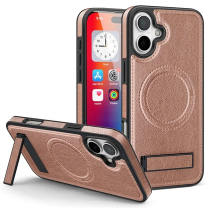 For iPhone 16 Magnetic Case Leather Kickstand Phone Cover Compatible with MagSafe