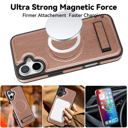 For iPhone 16 Magnetic Case Leather Kickstand Phone Cover Compatible with MagSafe