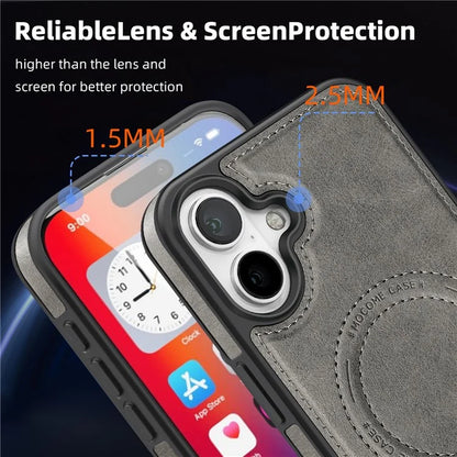 For iPhone 16 Magnetic Case Leather Kickstand Phone Cover Compatible with MagSafe