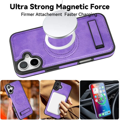 For iPhone 16 Magnetic Case Leather Kickstand Phone Cover Compatible with MagSafe
