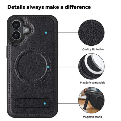 For iPhone 16 Magnetic Case Leather Kickstand Phone Cover Compatible with MagSafe