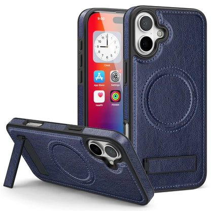 For iPhone 16 Magnetic Case Leather Kickstand Phone Cover Compatible with MagSafe