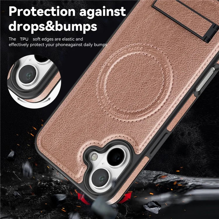 For iPhone 16 Plus Magnetic Case Leather Kickstand Phone Cover Compatible with MagSafe