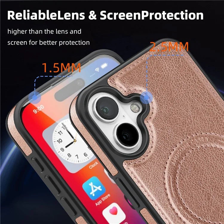 For iPhone 16 Plus Magnetic Case Leather Kickstand Phone Cover Compatible with MagSafe